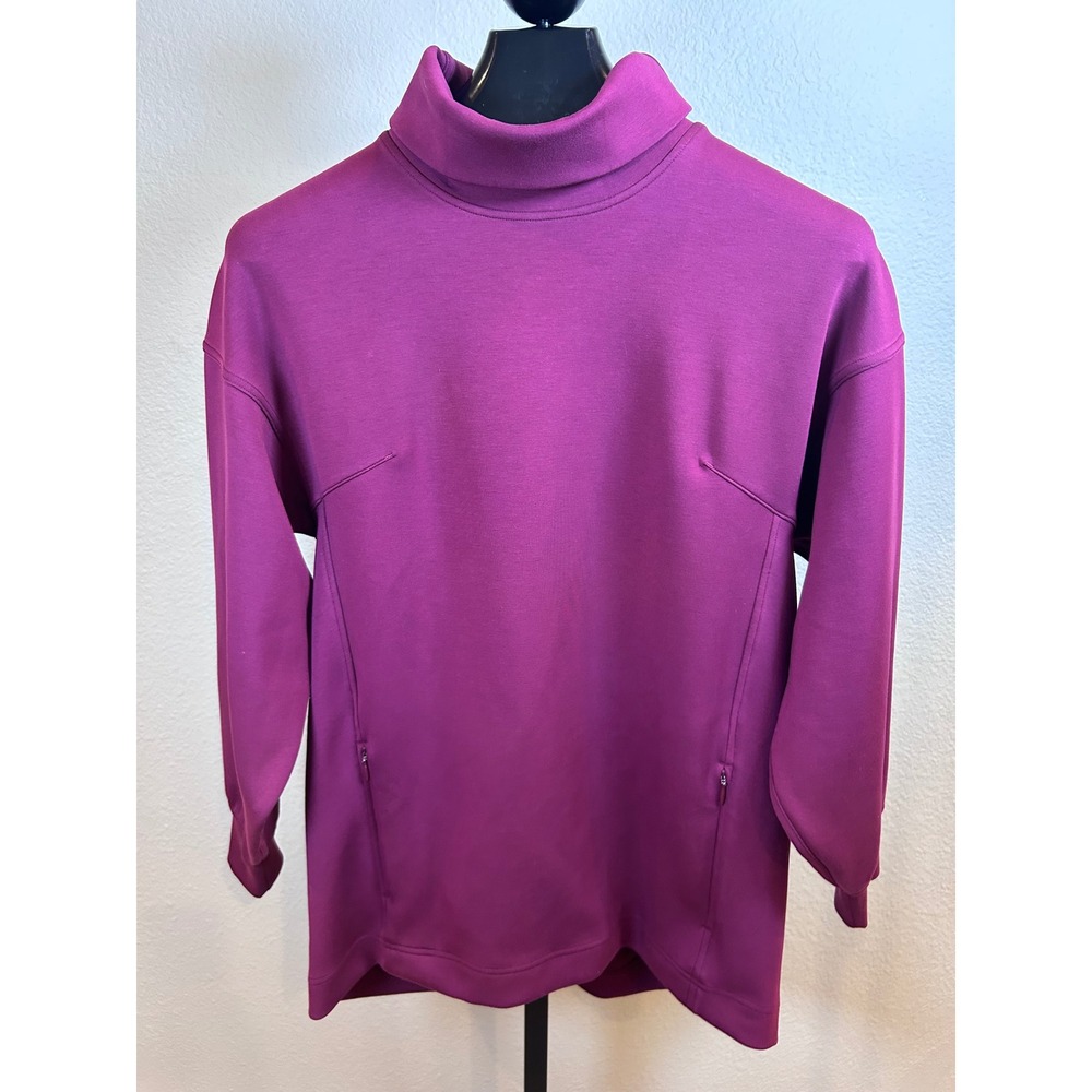 Lululemon Magenta Purple Modal-Blend Mock Neck Pleated Back Tunic with Pockets